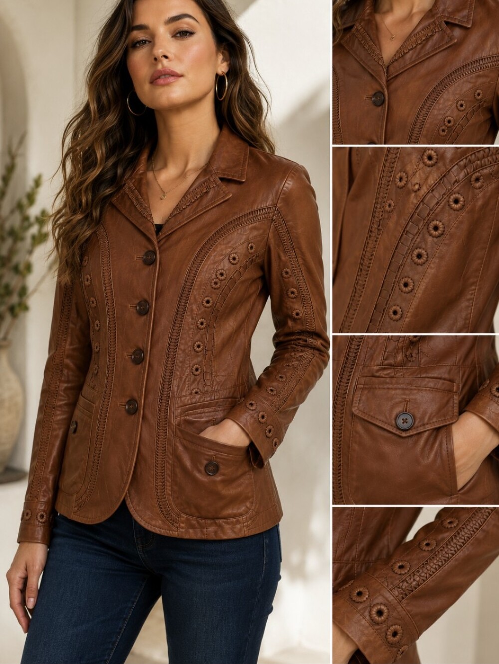 Danier Genuine Leather Jacket Women's Large Boho Western Artisan Size Large